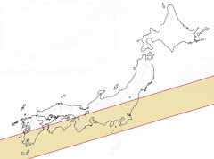 日本白地図日食線着色済