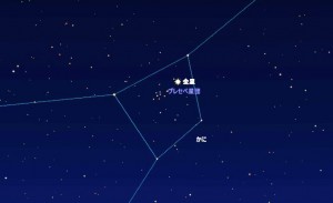かに座にあるプレセペ星団に金星が接近